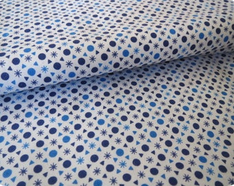 Blue polka dots and geometric patterns, 110 cm wide