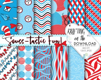 dr seuss inspired paper pack seuss digital paper red blue teal paper pack seuss digital papers seuss scrapbooking dr seuss background