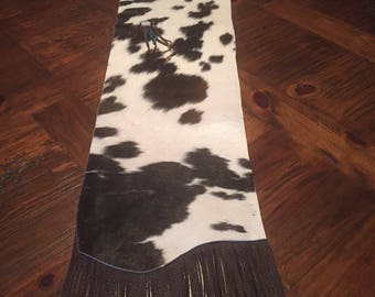 TR18 Spotted Cowhide Fringed Table Runner