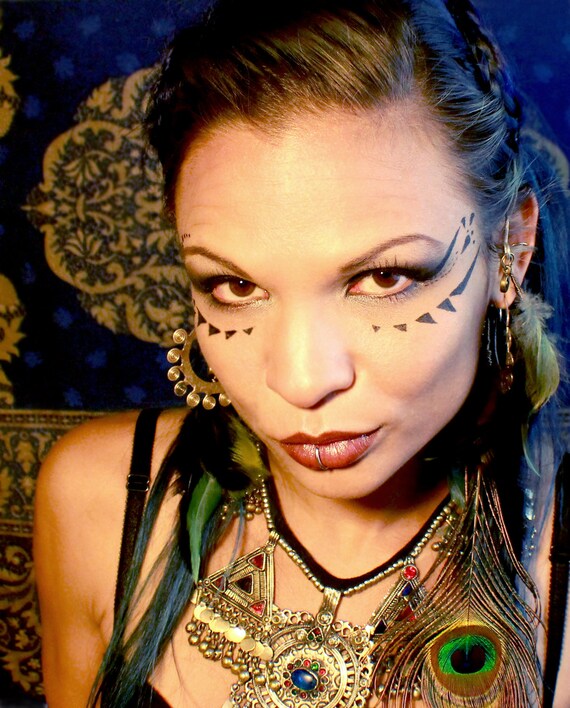 Tribal Wire Wrap Feather Ear Cuff, Wrap and Earring Set -Black and greens with Peacock Feather Tribal Wire Wrap Feather Ear Cuff, Wrap and Earring Set -Black and greens with Peacock Feather