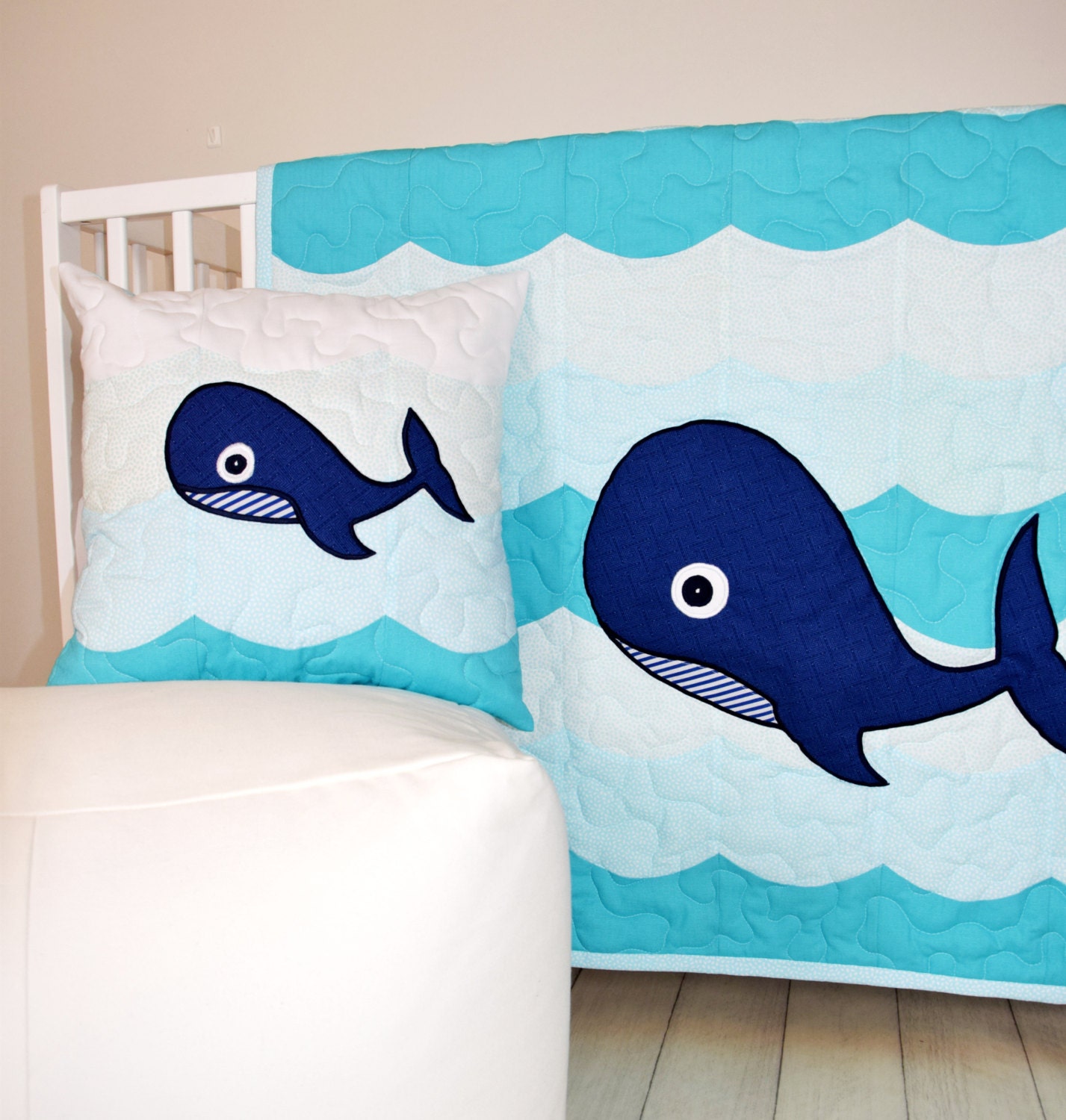 Nautical Nursery Bedding Whale Crib Quilt Childrens Room Zoom