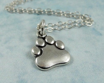 Paw Print Necklace, Sterling Silver Paw Print Charm on a Silver Cable Chain