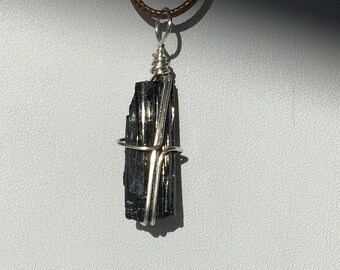 Black Tourmaline Wire Wrapped Pendant.
