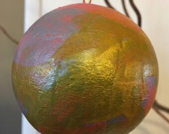 SALE! Two Dollars Off Original Price: Hand painted 3 inch paper mache tree ornament.