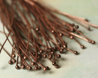 Antique copper ball pin 2mm ball 80mm long 22g thick, 30 pcs (item ID XMHC00080CDE / XMHC00080AC)