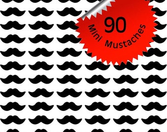 90 (ea) 2.25 inch Mini Mustache Stickers, Movember, Envelope Seals, Decoration