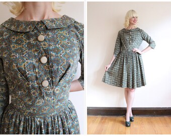 1950s Dress // Kaleidoscope Cotton Dress // vintage 50s dress