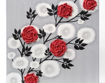 Sculpture Wall Art Rose Painting on Square Canvas in Red and Black - Select a Size