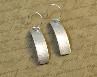 Hammered Sterling Silver Tab Earrings, 3/8 x 1-3/8", simple, rustic, oxidized, antiqued, rectangle, cowgirl, bytwilight, everyday