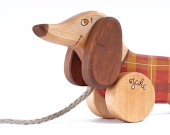 Personalized Wooden Toy Red Dog eco-friendly pull along kids toy