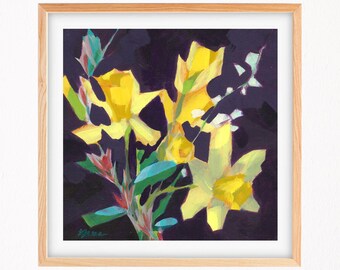 Daffodils acrylic painting reproduction print fine art giclee in purples and yellows