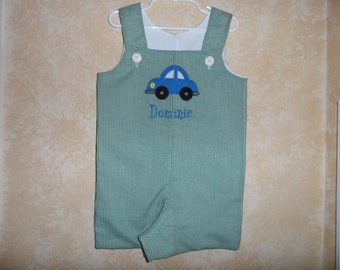 Boy's Jon Jon Romper Outfit with Car Sizes 6mo., 12 mo. 2t, 3T Personalized