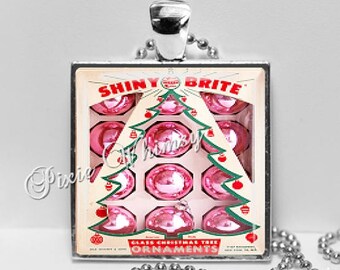 VINTAGE CHRISTMAS ORNAMENTS Pendant Necklace, Pink Christmas Ornaments, Vintage Christmas Necklace, Christmas Ornaments, Christmas Jewelry