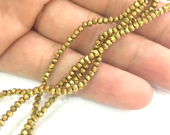 Gold Rondelle Faceted Glass Beads 2,5x2 mm ,1 Strand approx 40 cm ( approx 15 inch- approx 190 Pcs) G3752