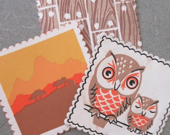 Vintage Paper Coasters, Assorted Coasters, 1970s Coasters, Novelty Coasters, Owls, Faux Bois, Landscape, Bridge Coaster, Coffee Coasters