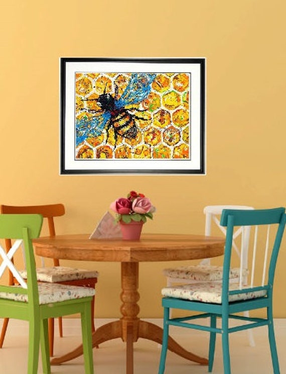 Honey Bee wall art bee print Bee wall art Framed garden