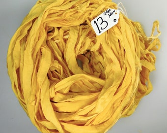 Sari Silk Ribbon, Silk Sari Ribbon, Chiffon sari ribbon, Recycled Silk Chiffon Sari Ribbon, Golden yellow ribbon
