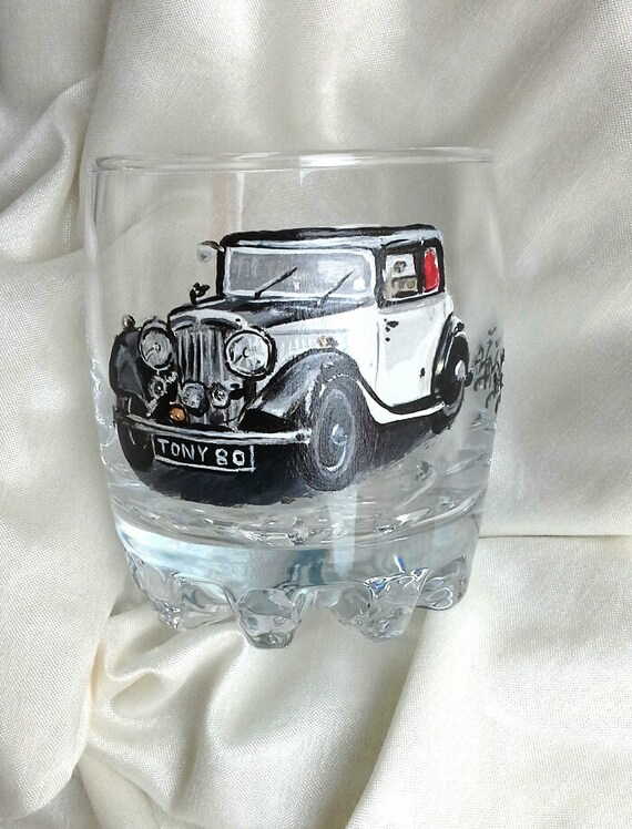 Items similar to wine glass with vintage car, personalised wine glasses