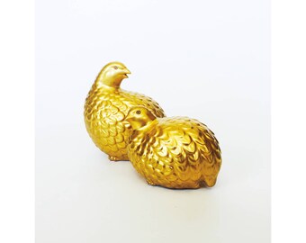Vintage Gold Ceramic Quails / Set of 2