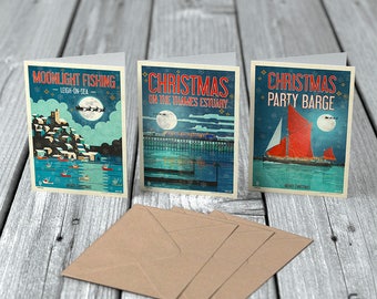 3 Christmas Poster Greeting Cards with Envelopes