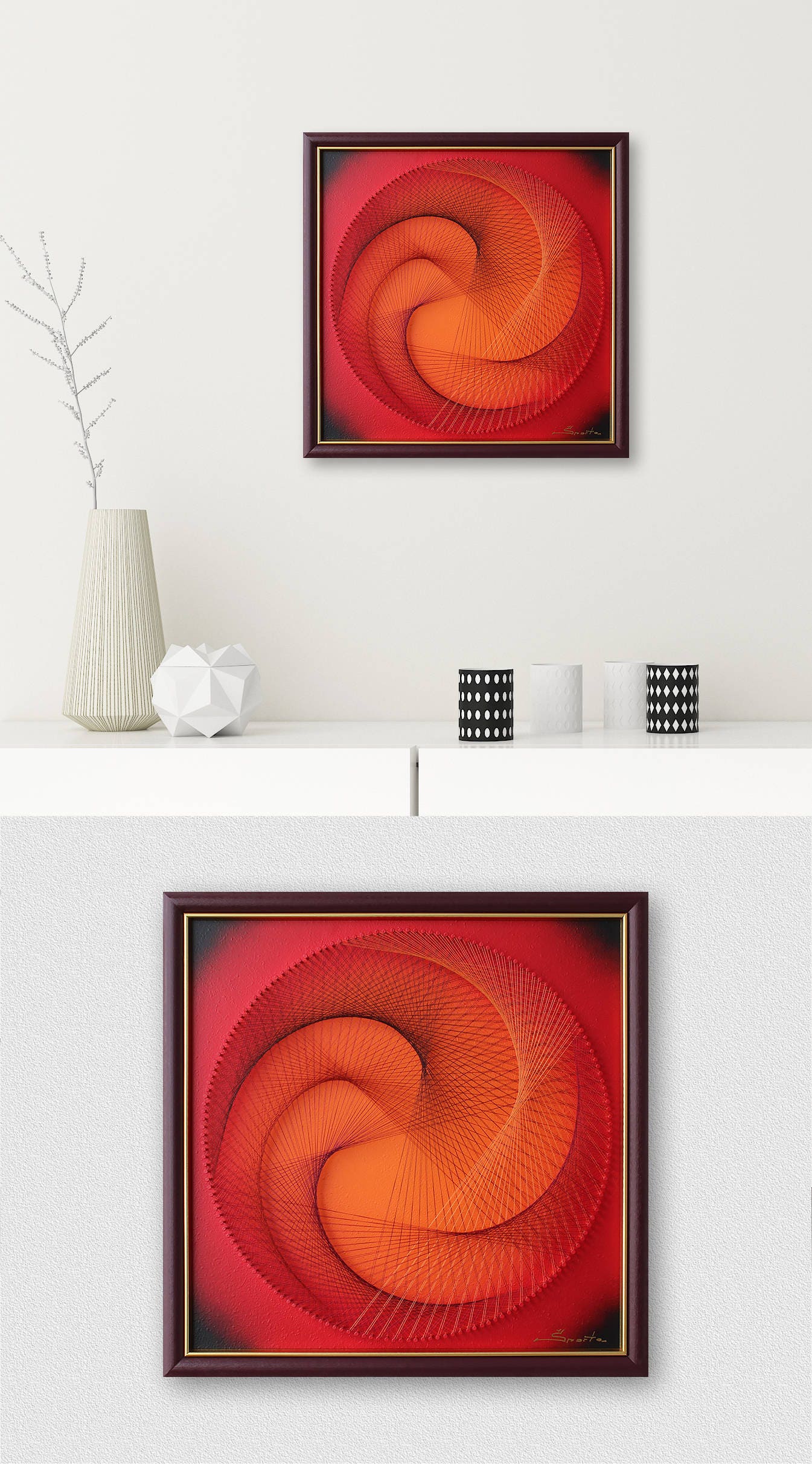 Red Orange Bordeau Zen Wall Art 3D Abstract String Art