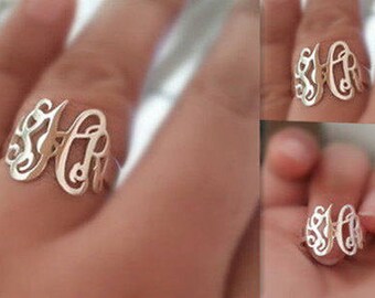 Monogram ring Sterling silver with initials-initials ring-you can order any initials-Christmas gift for women