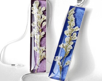 Purple necklace Long blue necklace for mom Pressed flower jewelry gift Wife necklace Royal blue necklace for friend Long pendant gift mother