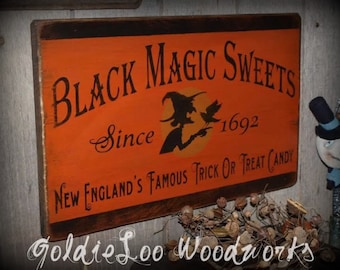 Primitive, Folk Art ,Halloween, Black Magic Sweets 2, wall sign