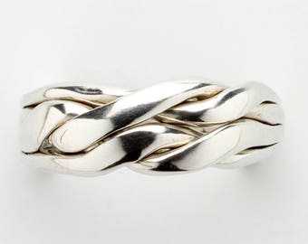 Ladies 4 Band Chain Puzzle Ring in Sterling Silver, Gold or Platinum, 4CH