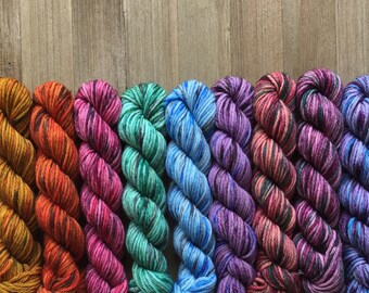 SALE Hand Dyed Yarn, Hand Dyed Sport Yarn Minis, 4ply Sport Yarn, 75/25 Superwash Merino Nylon Yarn, Mini Mix Mini Set on Trusty Sport Yarn