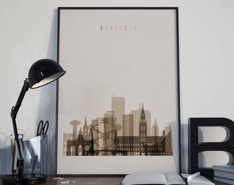 Brussels Art Brussels Watercolor Brussels Multicolor Brussels Wall Art Brussels Wall Decor Brussels Home Decor Brussels Skyline Belgium Art
