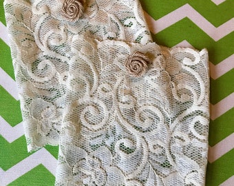 Ivory Lace Boot Cuffs with Burlap Rose