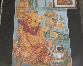 Janlynn Vintage "Potting Shed Bear" Counted Cross Stitch Kit