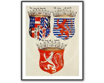 Man Cave Wall Art Decor Renaissance Coat of Arms Heraldry Prints Heraldic Shields European Medieval Crowns Crest Antique Maritime ap 163