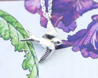 Swallow Necklace, bird jewellery, Silver necklace, Uk seller, swallow jewelry