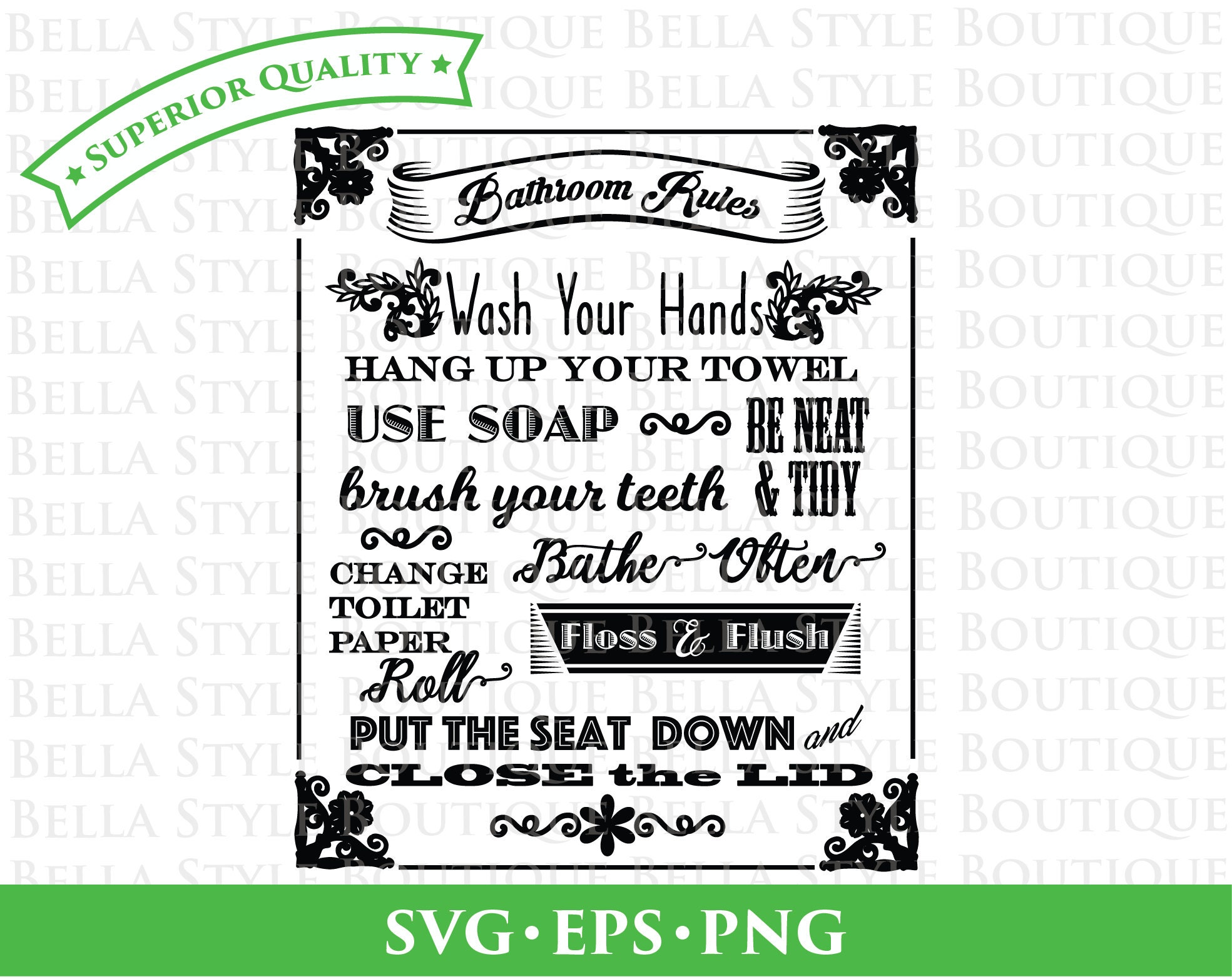 Download BATHROOM RULES svg png eps cut file