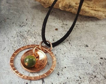 Lucky Penny Coin Necklace. Green Jade Canadian Penny Copper Coin Necklace. Birthday Gift, Copper Anniversary, Copper Penny Jewelry for Luck