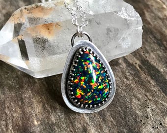 Opal Necklace, Sterling Silver Necklace, Gemstone Necklace, Sparkle Necklace, Monarch Opal, Cultured Opal Necklace, Everyday Necklace