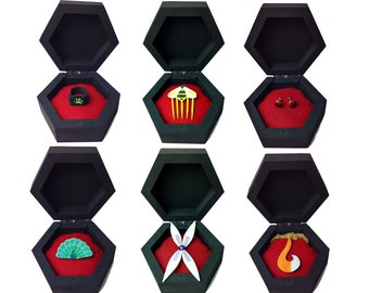 Miraculous with Box! Mini prodigies-With little box-Ladybug earrings, Cat Noir ring, Volpina/Rena Rouge necklace, Queen Bee, Peaco