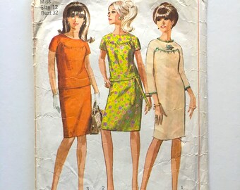 Vintage Sewing Pattern, Women's 60's Simplicity 6870, One or Two-Piece Dress (XS)