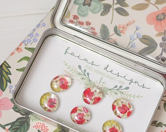 6 Glass Magnets - Set of Magnets- Floral Magnets - Fridge Magnets "Poppy"