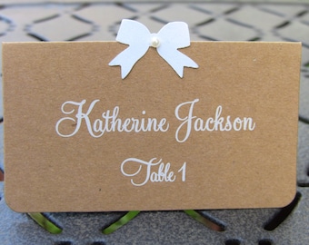 Customize Your Color, Set of 10 Wedding or Bridal Shower or Baby Shower or Birthday Party Place Cards, Kraft, White Name Printing