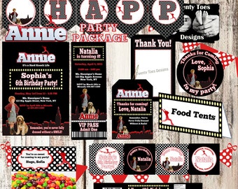 ORIGINAL ANNIE PARTY Package, Personalized, Includes Invite, Banner, Food Tents, Thank You, Cupcake Toppers, Bottle Wrappers, Welcome Sign