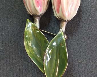 Two Tulips Brooch-Signed KC. Free shipping