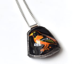 Broken Plate Pendant on Chain - Baltimore ORIOLES - Recycled China