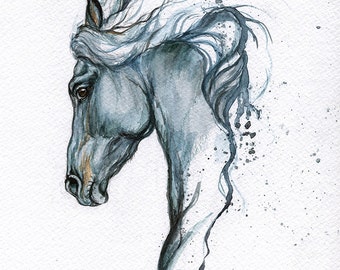 Horse potrait, tattoo design, equine art, equestrian, Framed original watercolour painting