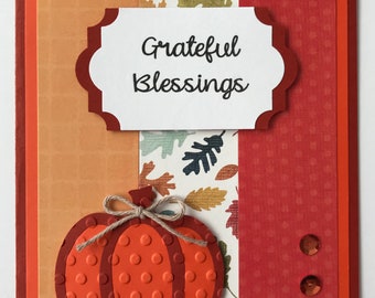Handmade "Thanksgiving" Card, A2, Grateful Blessing, Turkey Day, Autumn, Fall