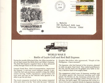 World War II, Battle of Leyte Gulf, Vintage USPS Collectible Stamps, Postal Commemorative Society, 1st Day of Issue, 29 cent Stamp,