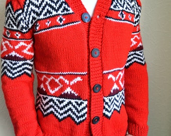 Hand knitted ''Twin Peaks'' men's cardigan