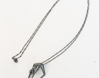 Long Geometric Oxidized Pendant